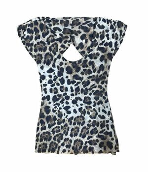 bebe Beige Black Gray Animal Print Mesh Sheer V-Neck Sleeveless Top S